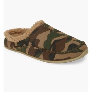 Deer Stags Supra Olive Green Camo Faux-Sherpa Slip-On WIDE FIT